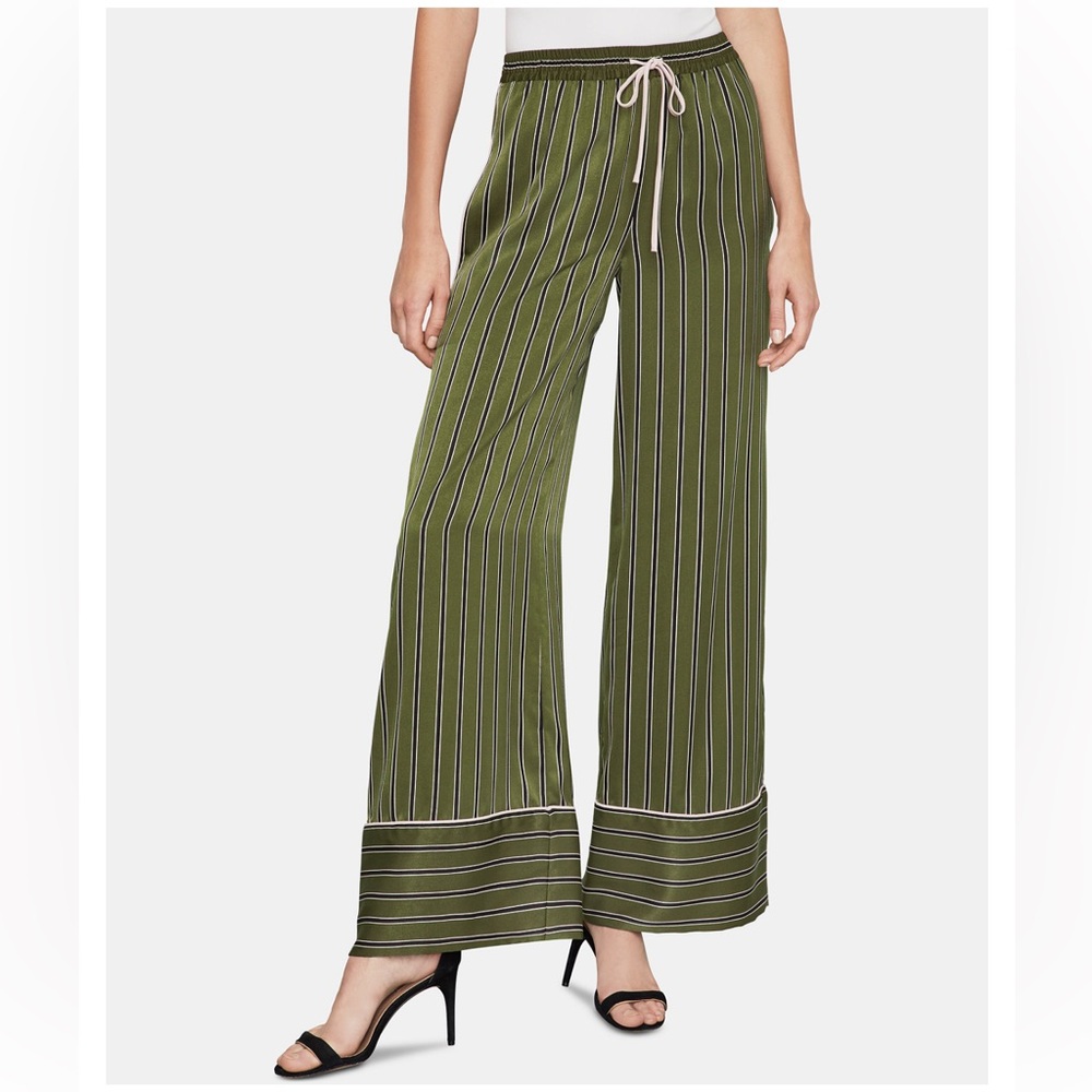 BCBGMaxAzria Olive Striped Wide-Leg Drawstring Pants
